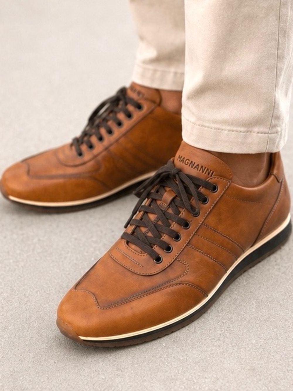 Magnanni Lizandro Mens Leather Dress Sneakers Cognac Tan Cuero Size 9.5